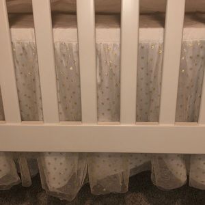 Pottery Barn Kids White & Gold Crib Skirt